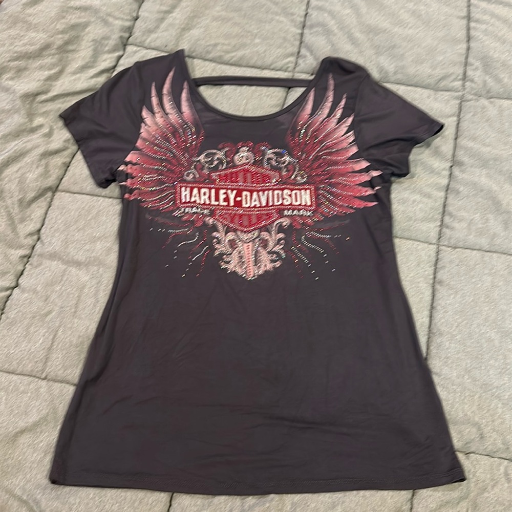 Harley-Davidson. NWT. Grey soft material with pink writing and pink bling.